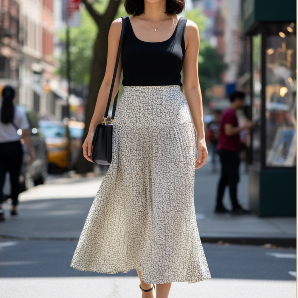 Future Collective Black and Ivory Satin Maxi skirt Size Small - NWT